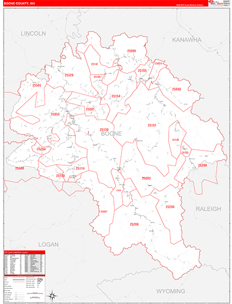 Boone County, WV Zip Code Map