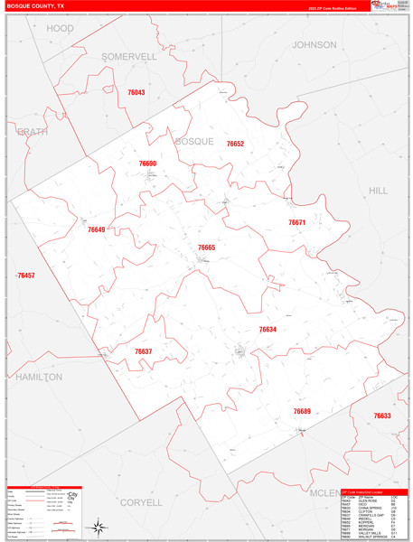 Bosque County, TX Zip Code Map