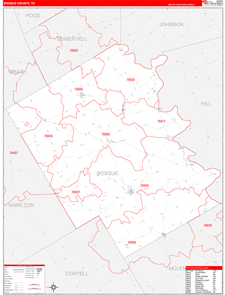 Bosque County, TX Zip Code Map