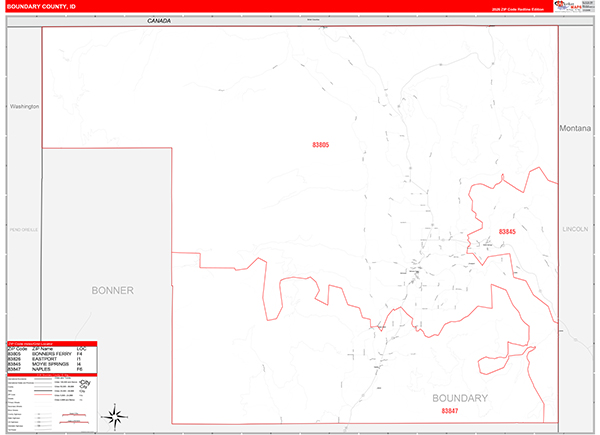 Boundary County, ID Zip Code Map