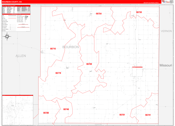 Bourbon County Digital Map Red Line Style