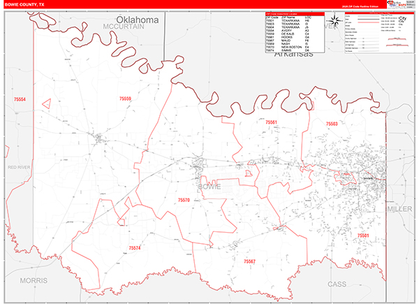 Bowie County, TX Zip Code Map