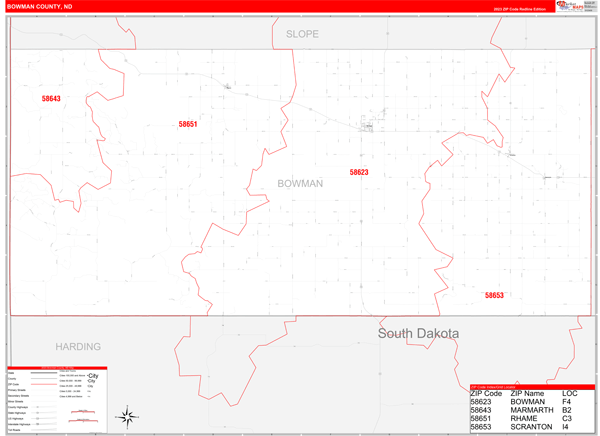 Bowman County Digital Map Red Line Style