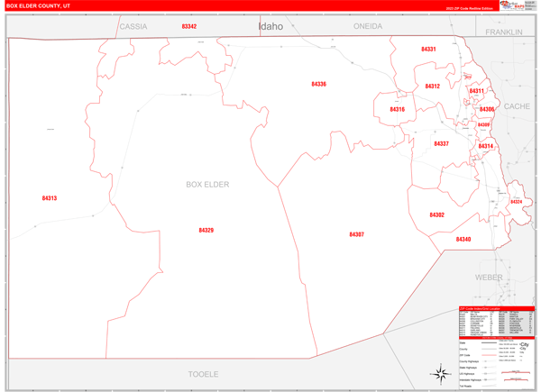 Box Elder County Map Box Elder County, Ut Zip Code Wall Map Red Line Style By Marketmaps -  Mapsales
