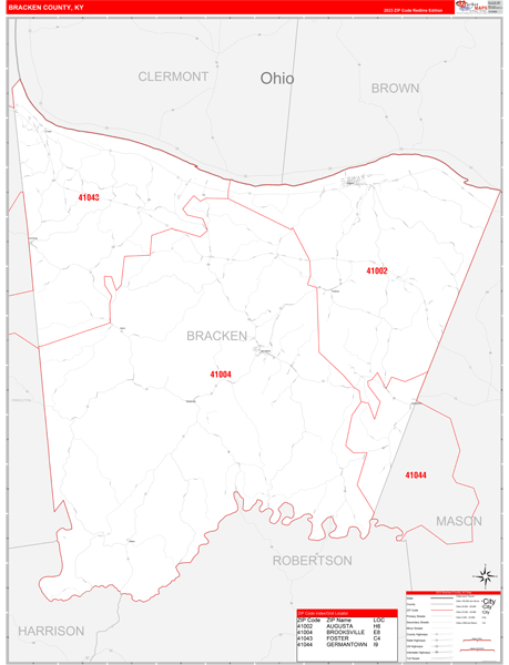 Bracken County Digital Map Red Line Style