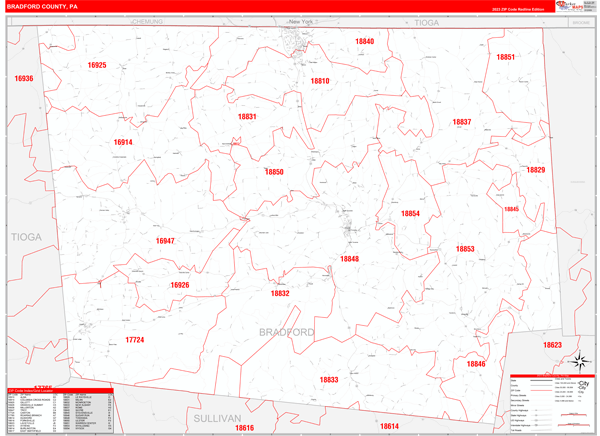 Bradford County Digital Map Red Line Style