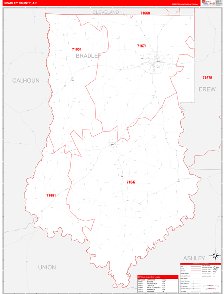 Bradley County, AR Zip Code Map