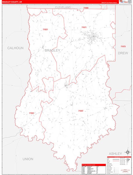 Bradley County, AR Zip Code Map