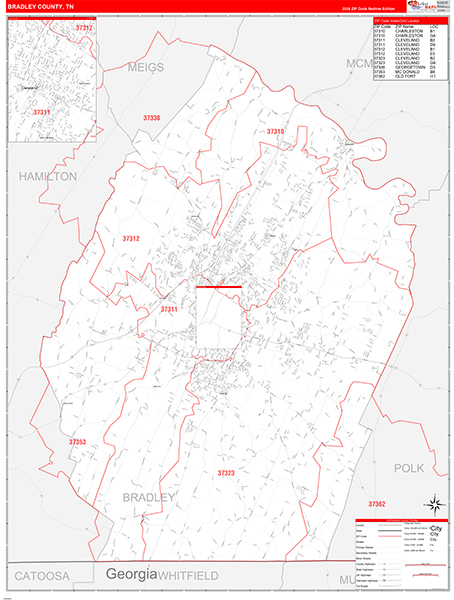 Bradley County, TN Zip Code Map