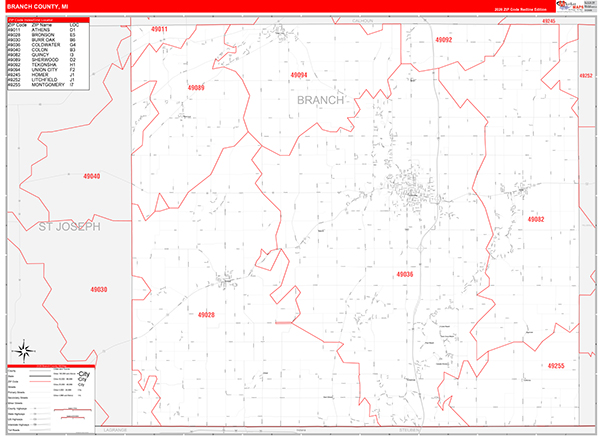 Branch County, MI Zip Code Map