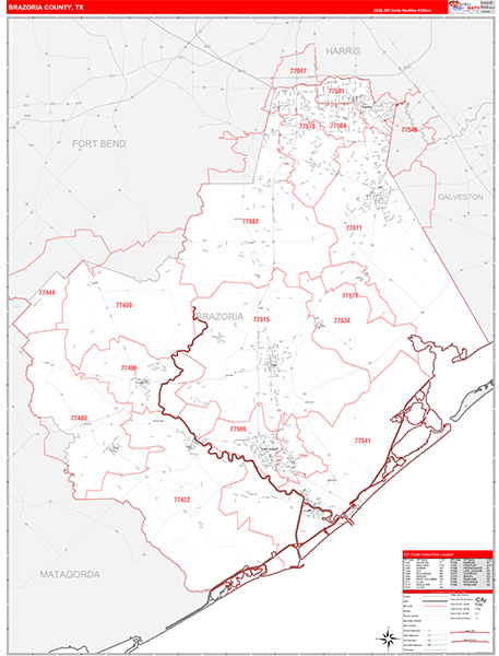 Brazoria County, TX Zip Code Map