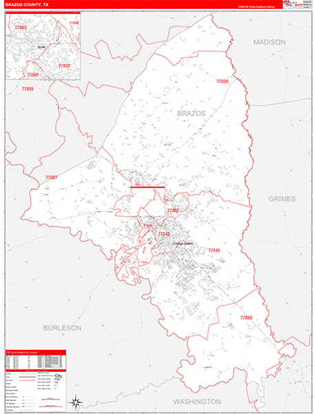 Brazos County, TX Zip Code Map