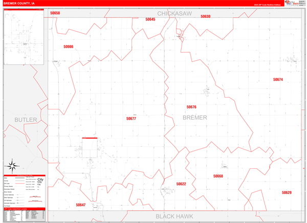 Bremer County, IA Zip Code Wall Map