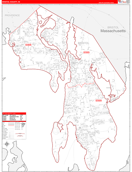 Bristol County, RI Zip Code Map