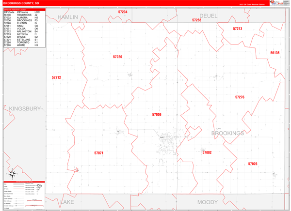 Brookings County Digital Map Red Line Style