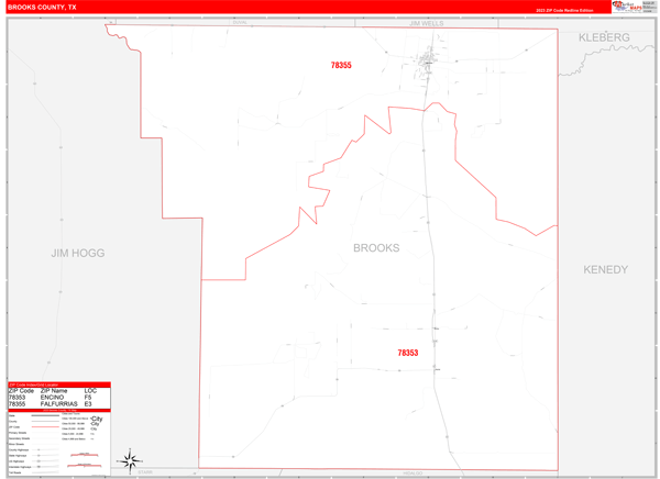 Brooks County, TX Zip Code Wall Map