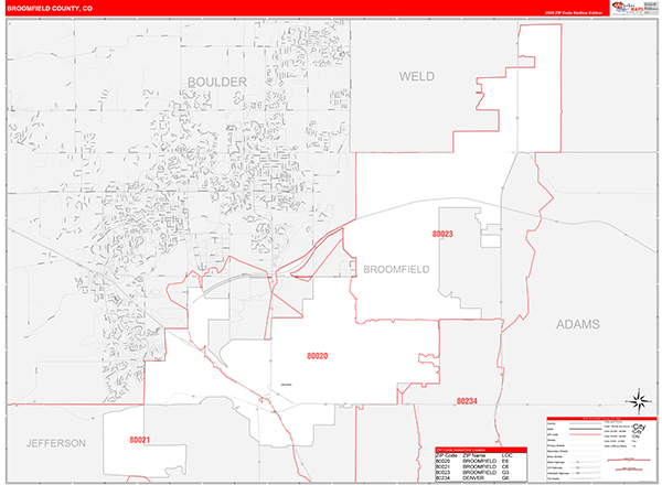 Broomfield County, CO Zip Code Map