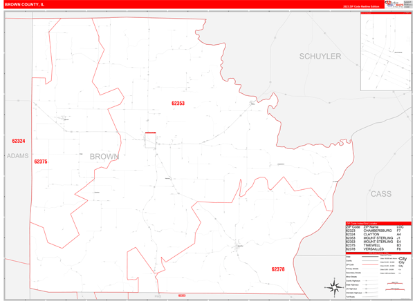 Brown County, IL Wall Map Red Line Style