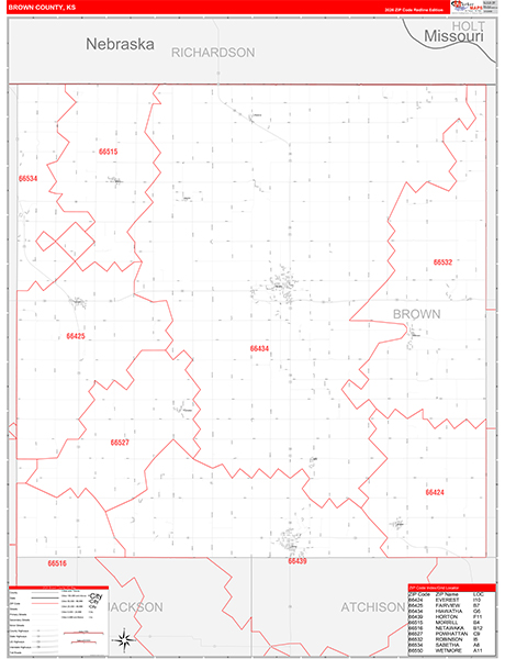 Brown County, KS Zip Code Wall Map