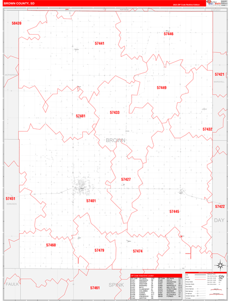 Brown County, SD Zip Code Wall Map