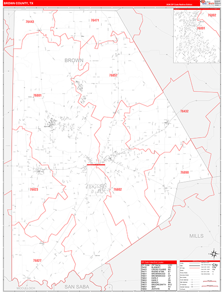 Brown County, TX Zip Code Map