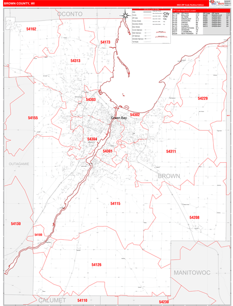Brown County Digital Map Red Line Style