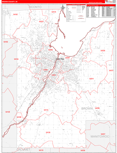 Brown County, WI Zip Code Wall Map