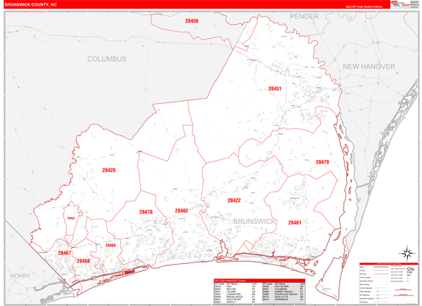 Brunswick County Digital Map Red Line Style