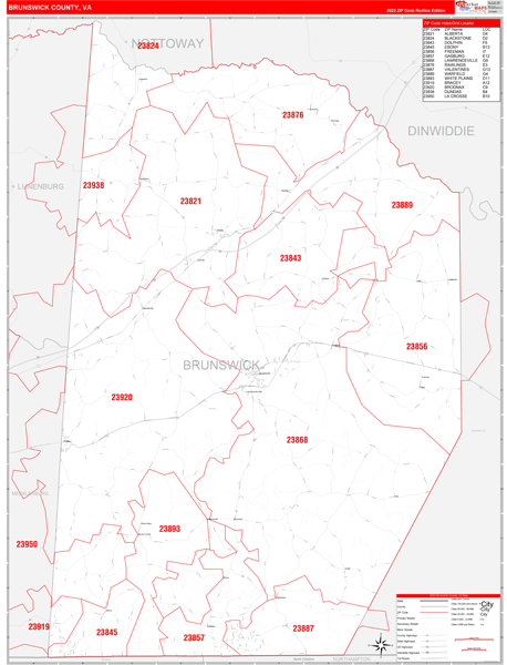 Brunswick County Digital Map Red Line Style