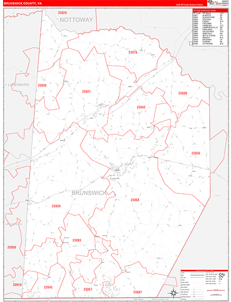 Brunswick County, VA Zip Code Map
