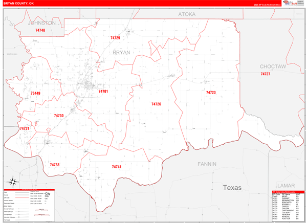 Bryan County Digital Map Red Line Style
