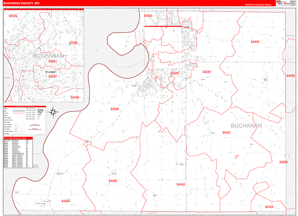 Buchanan County, MO Zip Code Wall Map
