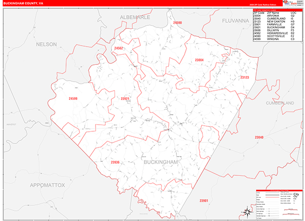 Buckingham County, VA Zip Code Map