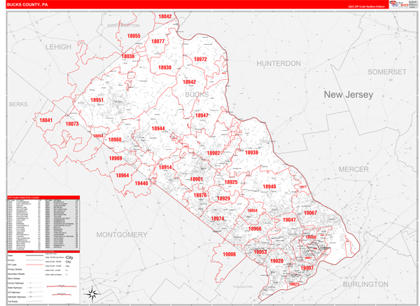 Bucks County, PA Zip Code Map