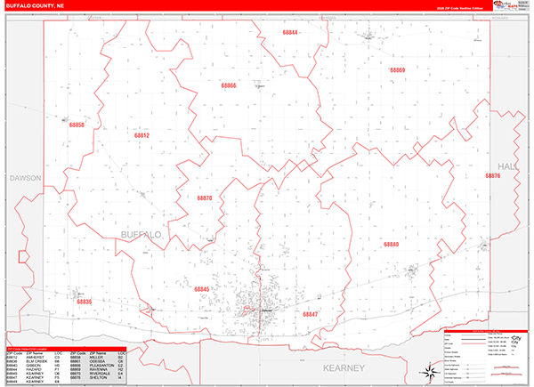 Buffalo County, NE Zip Code Map
