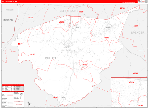 Bullitt County Digital Map Red Line Style