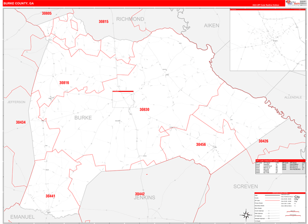 Burke County Digital Map Red Line Style