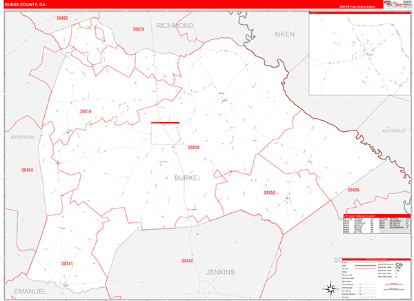 Burke County, GA Zip Code Map