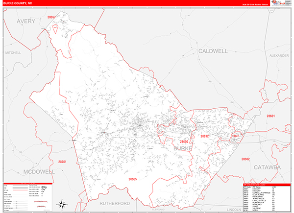 Burke County Wall Map Red Line Style
