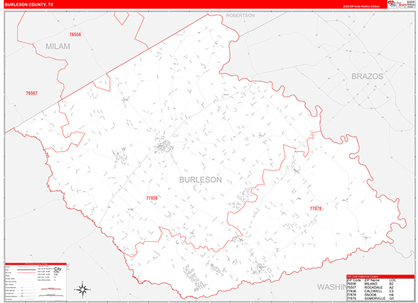 Burleson County, TX Zip Code Map