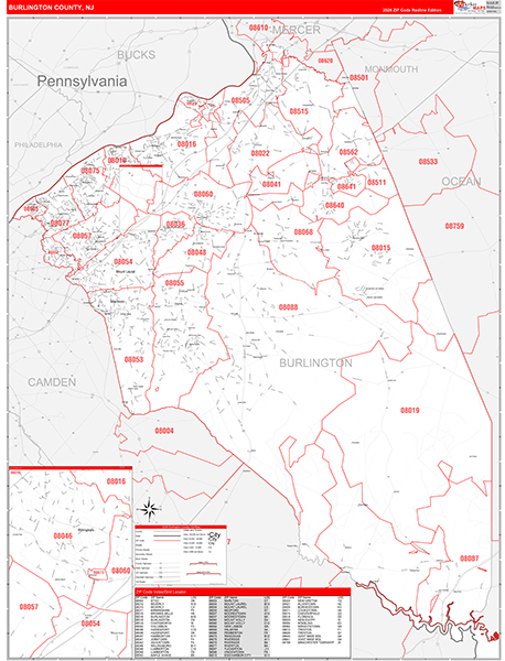 Burlington County, NJ Zip Code Map