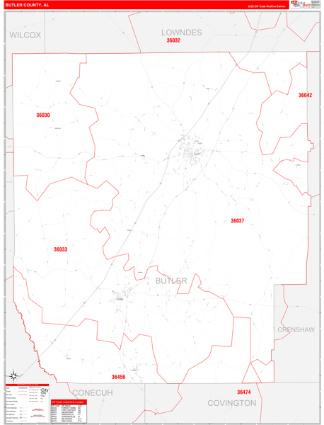 Butler County, AL Carrier Route Wall Map