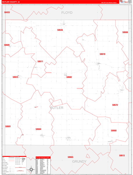 Butler County, IA Zip Code Wall Map