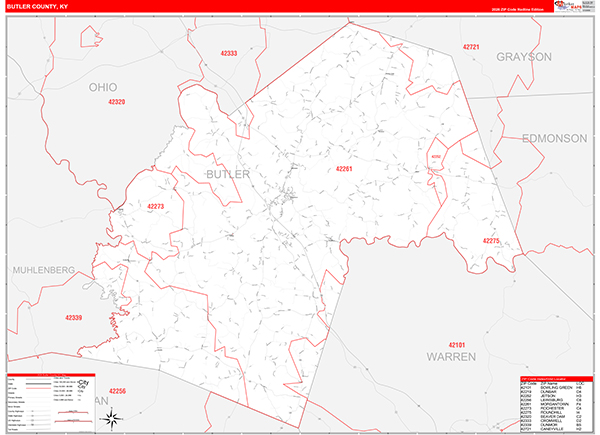 Butler County, KY Zip Code Map