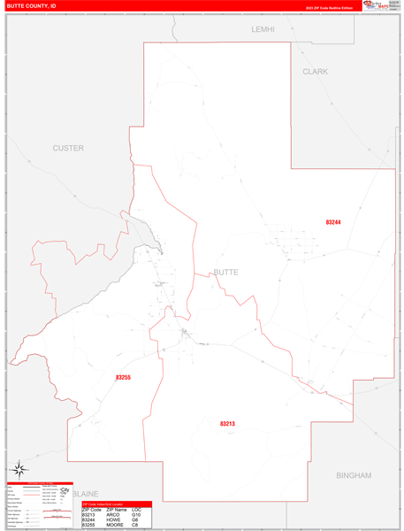 Butte County, ID Zip Code Map
