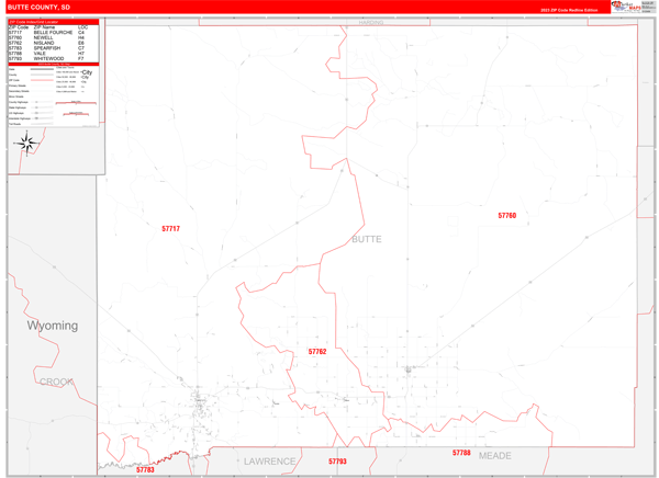 Butte County Wall Map Red Line Style