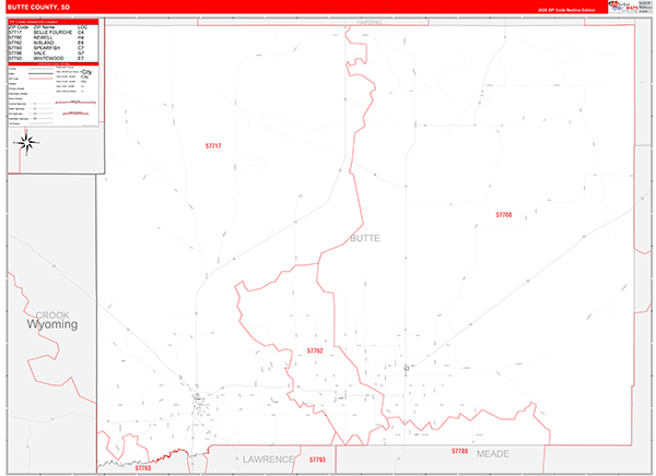Butte County, SD Zip Code Map