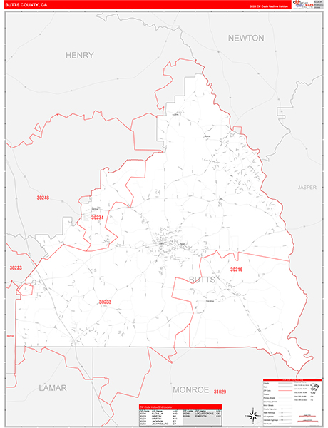Butts County, GA Zip Code Wall Map