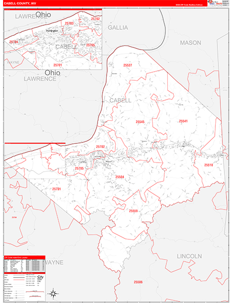 Cabell County, WV Zip Code Map