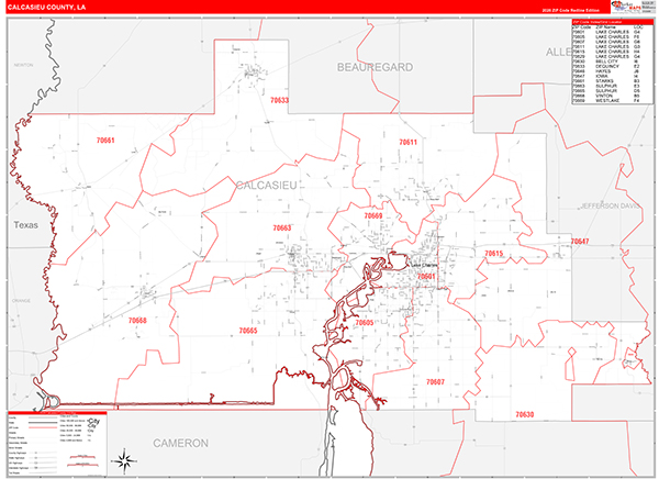 Calcasieu Parish (County), LA Zip Code Wall Map
